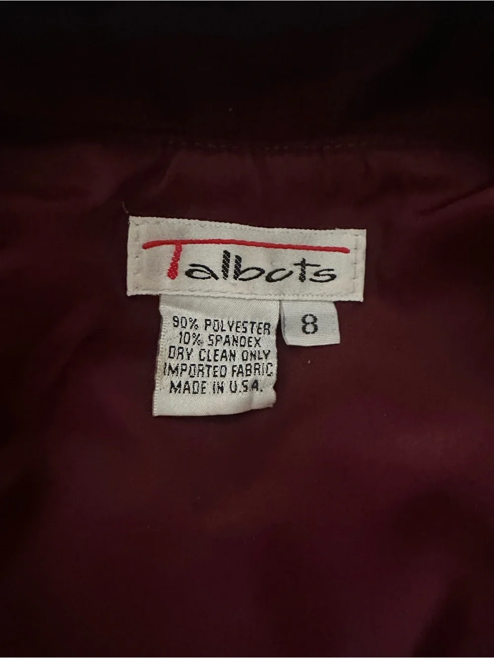 Talbots Deep Burgundy Velvet Midi Dress with Button Front